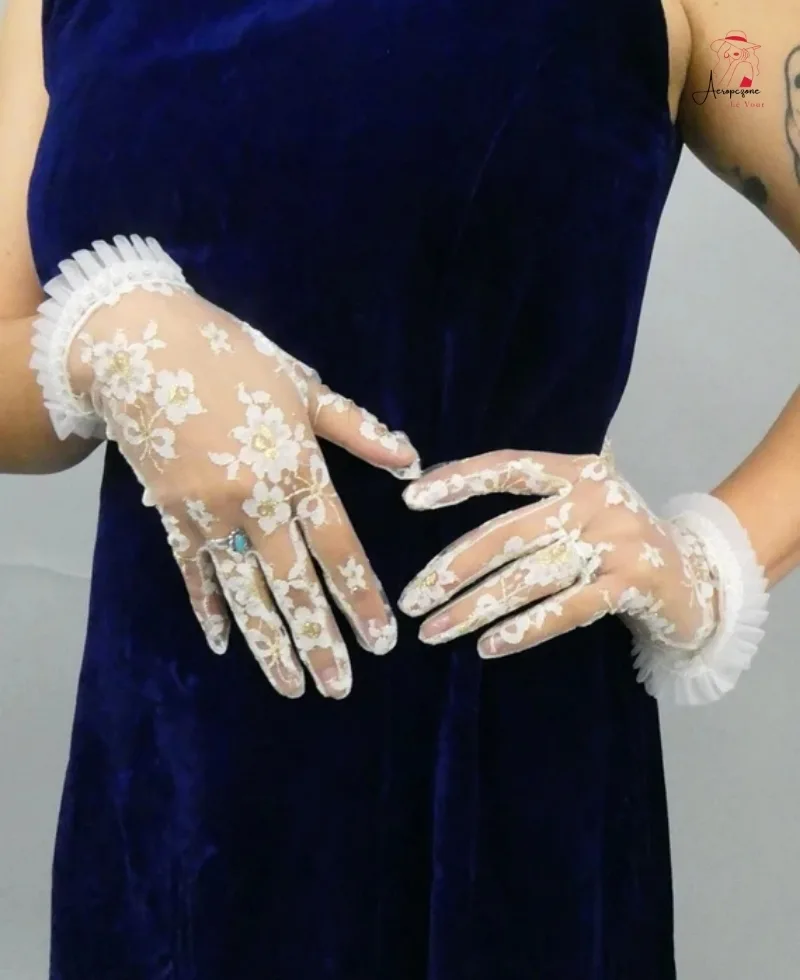 Velvet Gloves with Embroidered Cuffs